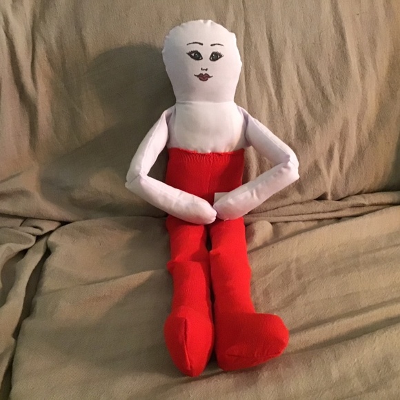 Hand Painted Face Soft Cloth Doll with Red Tights 18” length - Picture 3 of 8